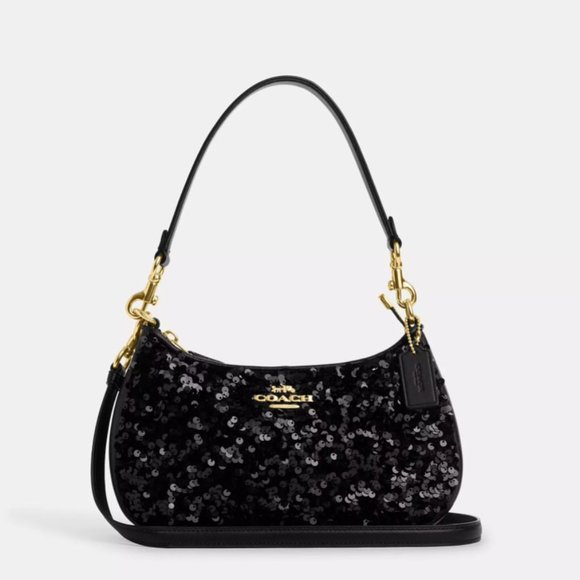 Coach Handbags - COACH CO951 Teri Shoulder Bag In Sequins And Smooth Leather Gold/Black